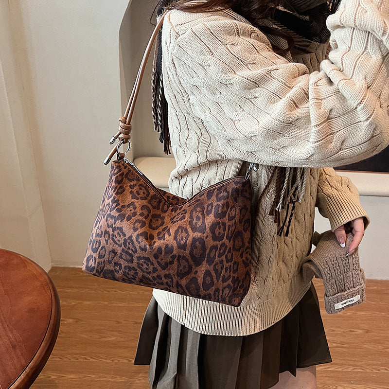 Suede Female Korean Simple Retro Leopard Armpit Bags