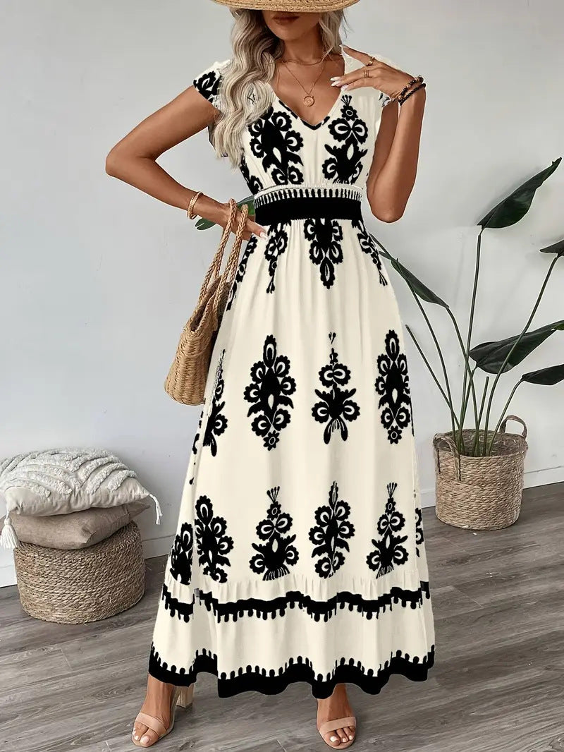 Women's Summer Fashion Printed Waist Long Clothing