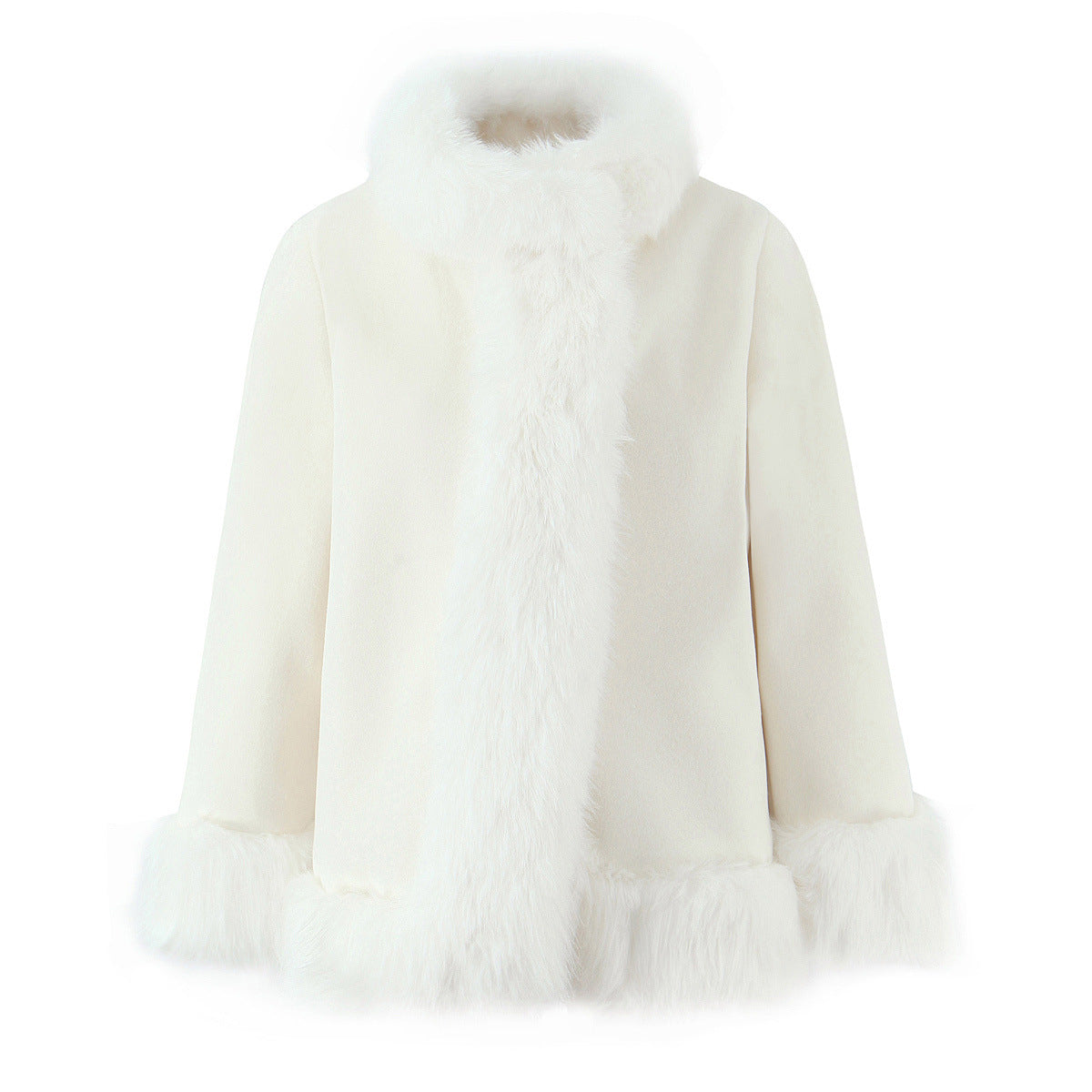 Women's Style Fur Stitching Temperament Woolen Outerwear Coats