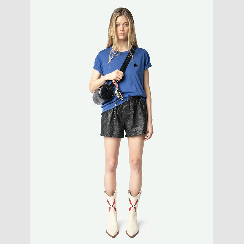 Women's Niche Love Letter Embroidery Cotton Split Round Blouses