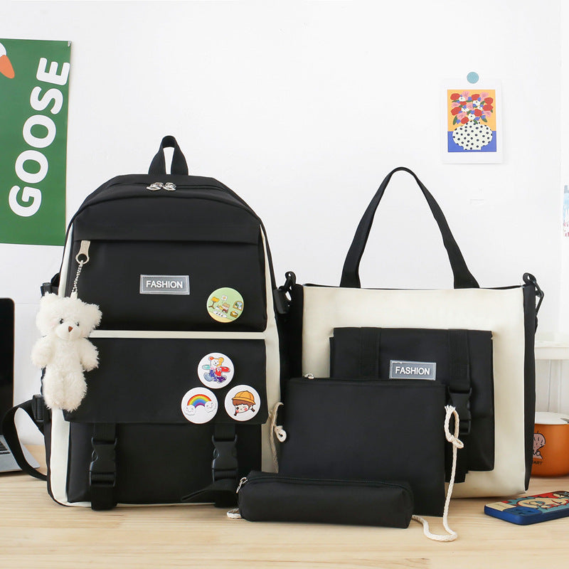 Primary Junior High College Canvas Contrast Backpacks