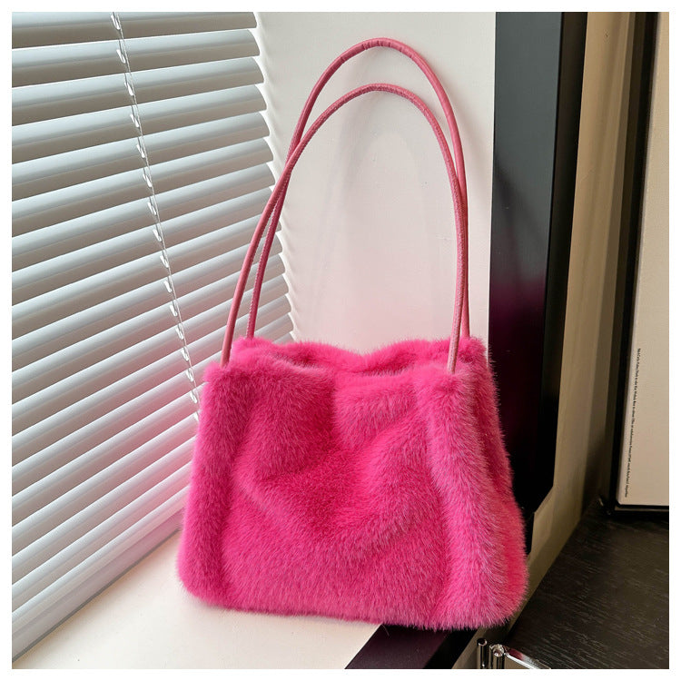Korean Style Plush College Cute Western Solid Shoulder Bags
