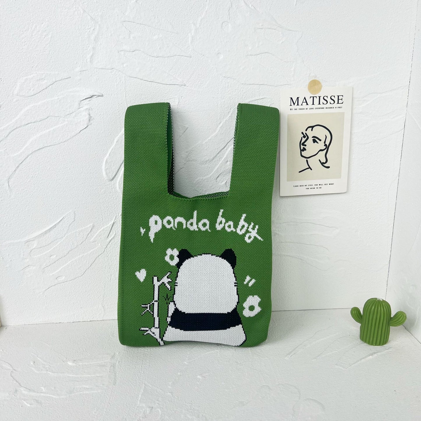 Women's High-grade Panda Knitted Polyester Knit Phone Bags