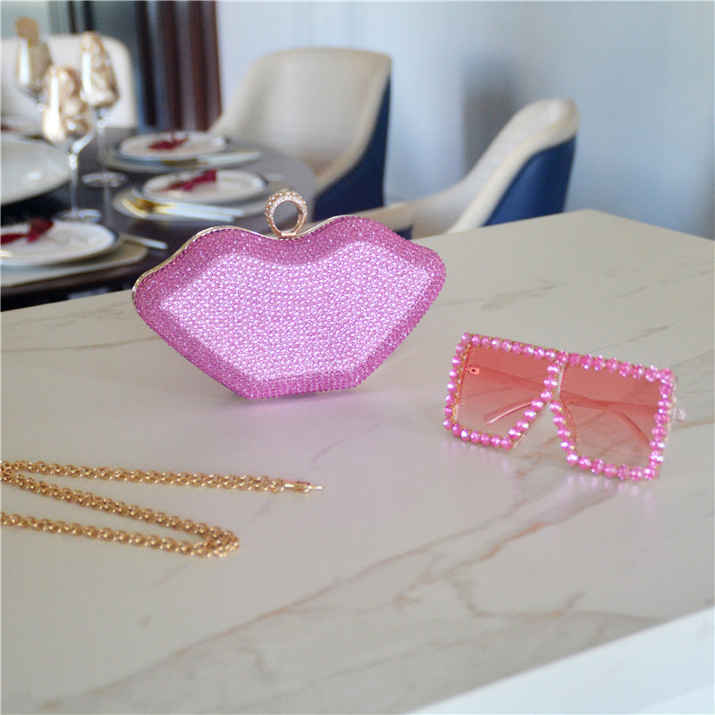 Women's Rhinestone Lips Dress Red Party Dinner Evening Bags