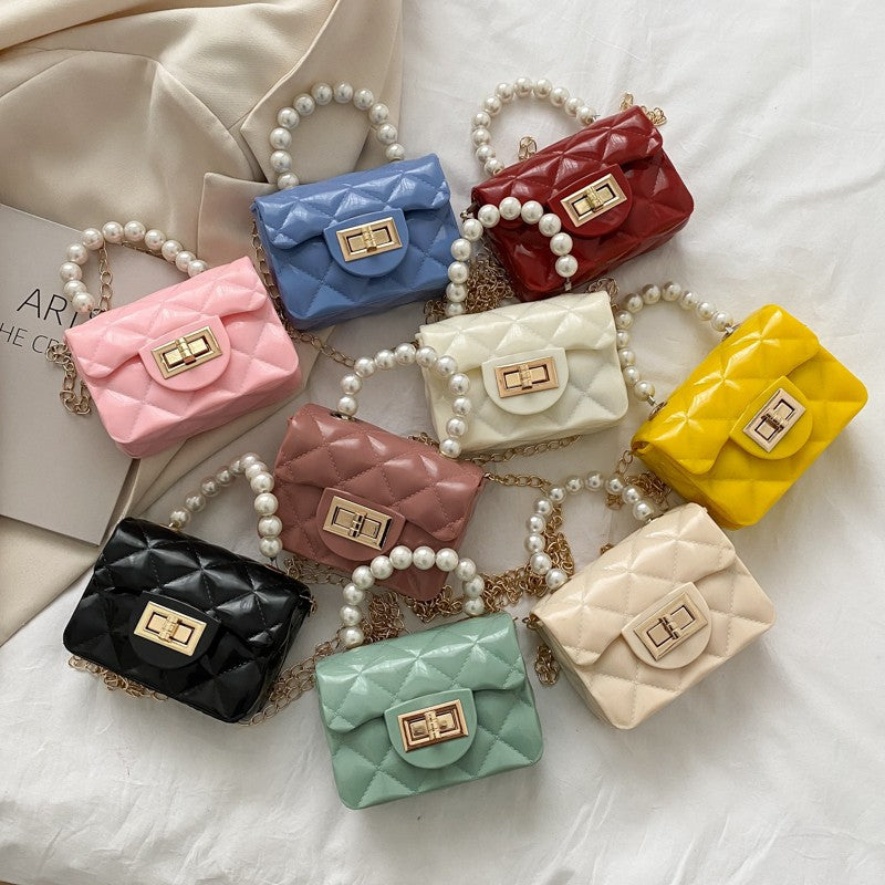 Macron Color Rhombus Pearl Chain Classic Style Crossbody Bags