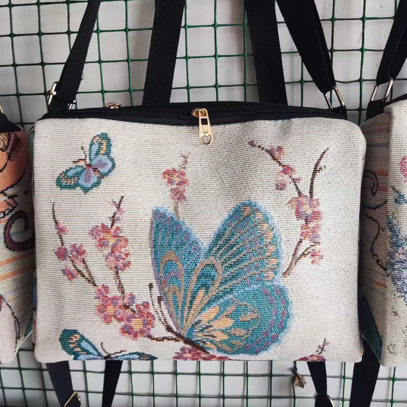 Style Embroidered Canvas Double-sided Gold Silk Crossbody Bags