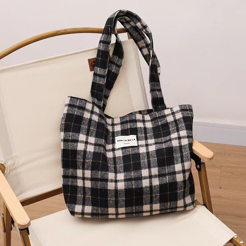 Women's Woolen Fashion Plaid Leopard Print Big Armpit Bags