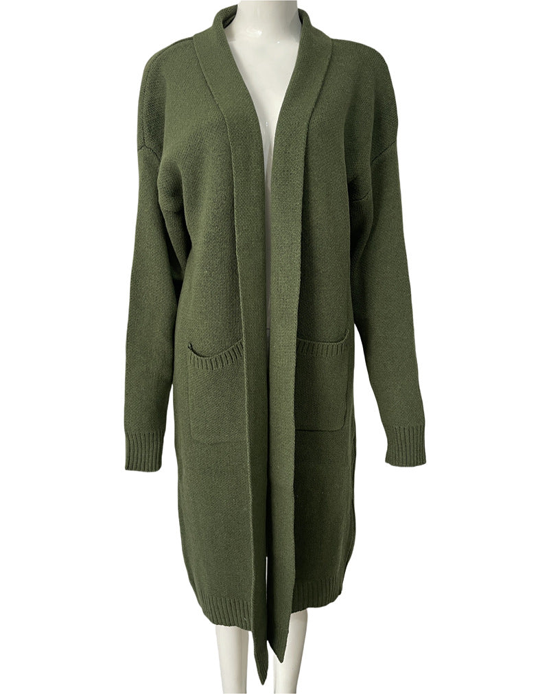 Large Long Loose Pockets Solid Color Knitwear