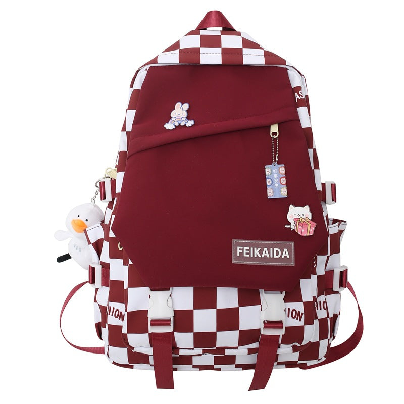 Letters Contrast Color Fashion Fresh Plaid Backpacks