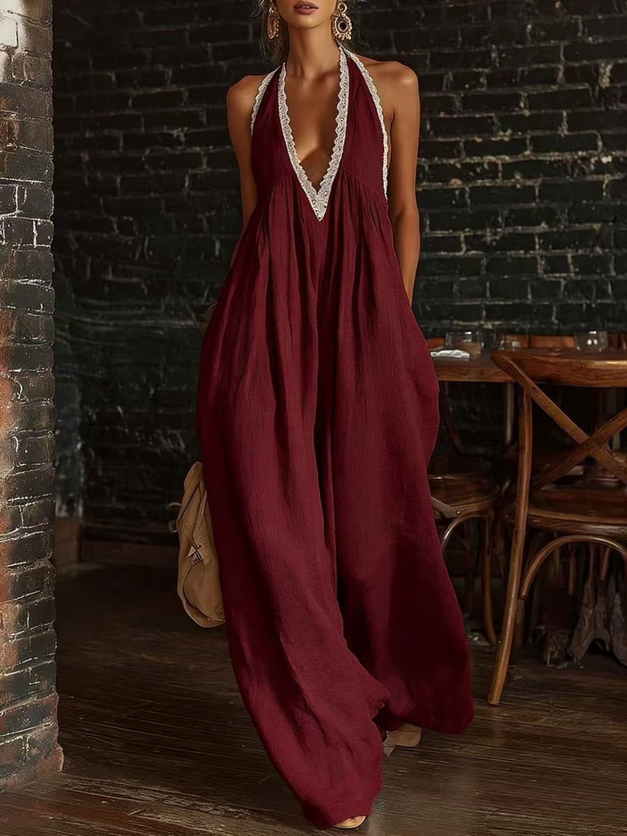 Casual Elegant Comfortable Lace Loose Linen Jumpsuits