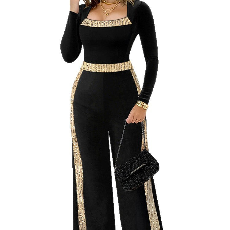 Women's Elegant Style Trousers Solid Color Sequin Women's Jumpsuit/clothing