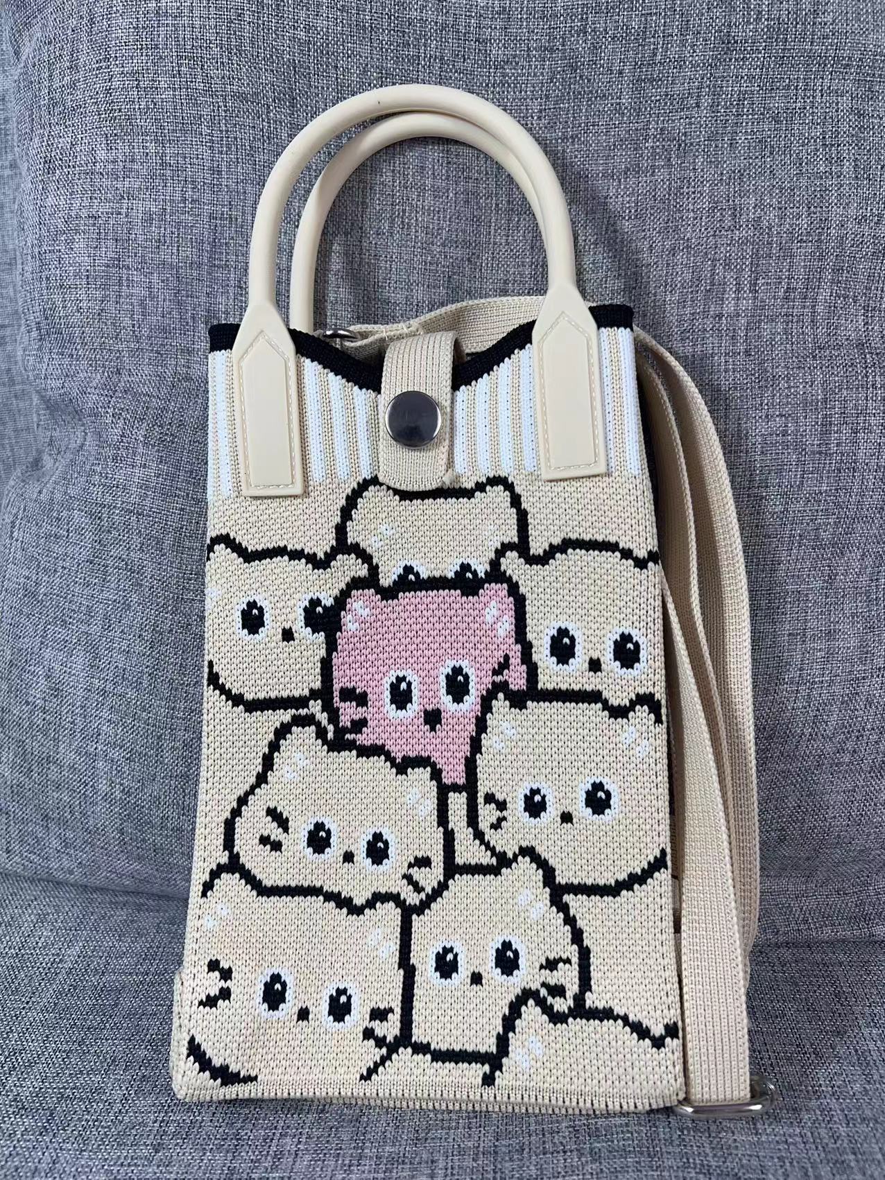 Summer Cartoon Mobile Wool Knitted Adjustable Bags
