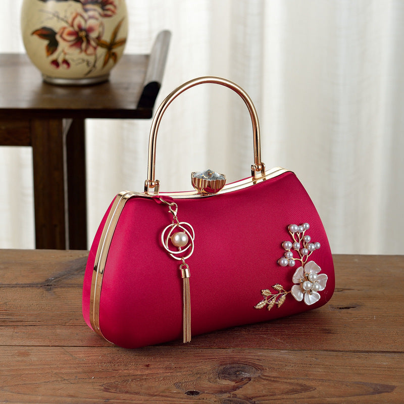 Women's Tassel Pendant Diamond Satin Portable Banquet Handbags