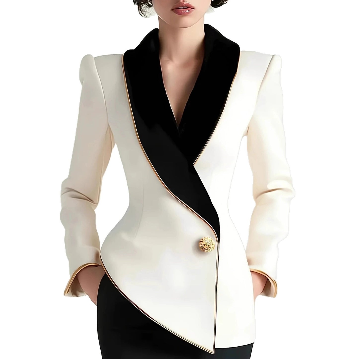 Women's Irregular Gold Edge Pearl Button Long Clothing