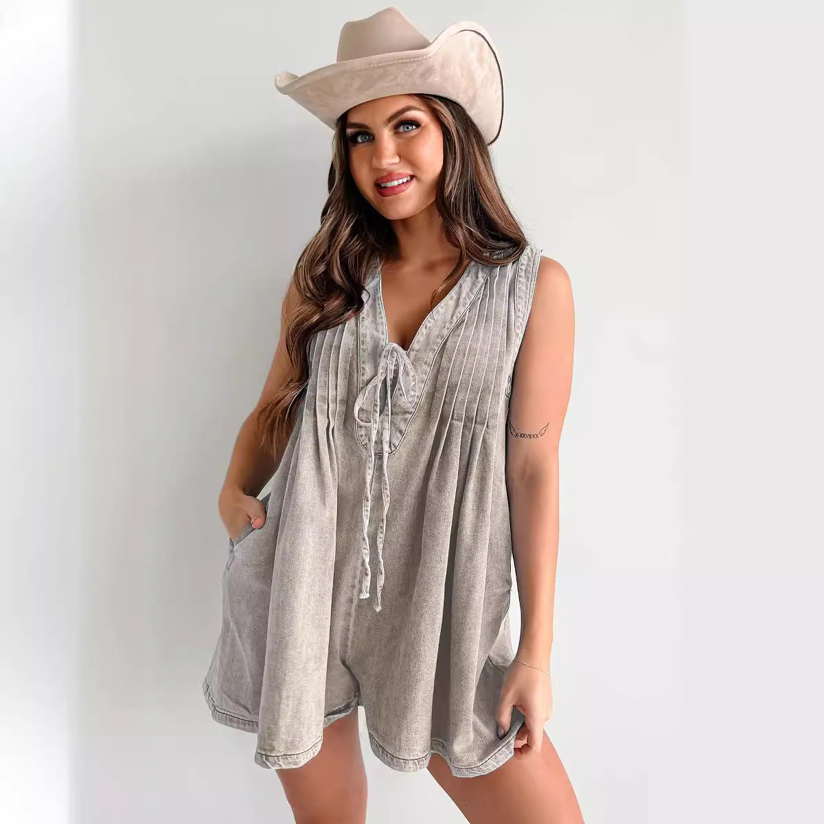 Summer Street Hipster Sleeveless Short-sleeved Denim Jumpsuits