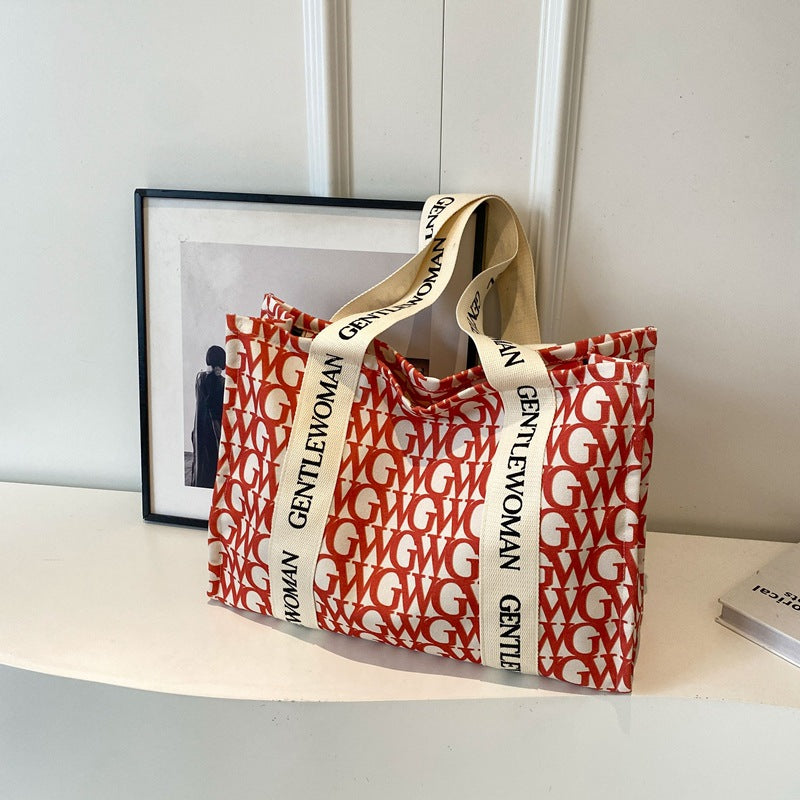 Letter Printed Canvas Large Capacity Fashion Shoulder Bags