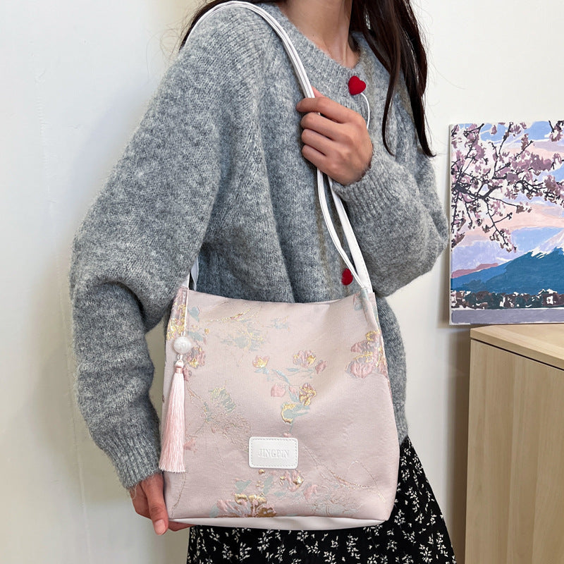Women's Silk Leisure National Style Popular Western Bucket Bags