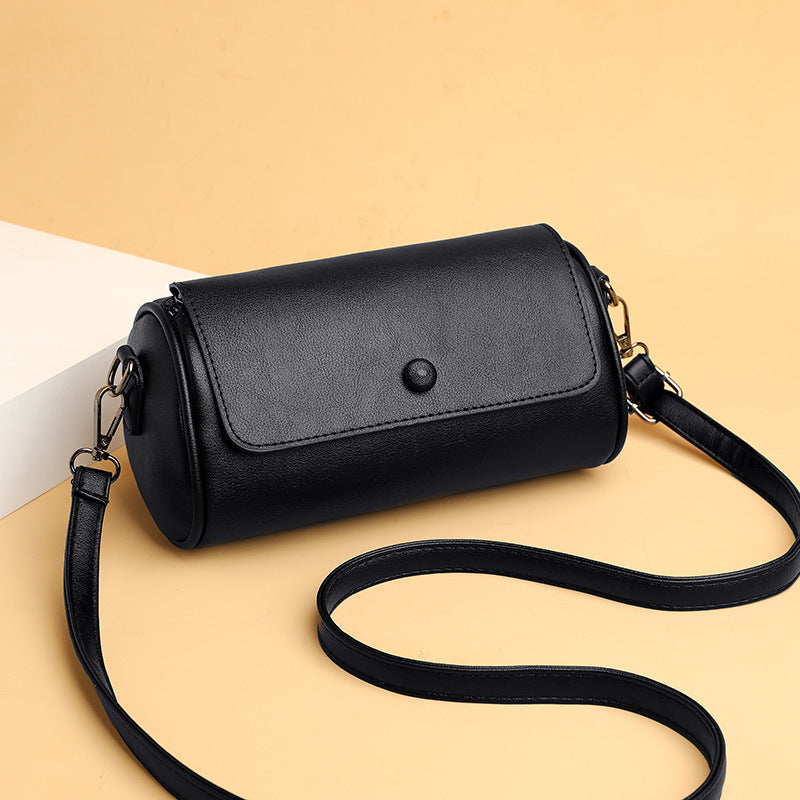 Women's Soft Leather Solid Color Cylinder Shoulder Bags