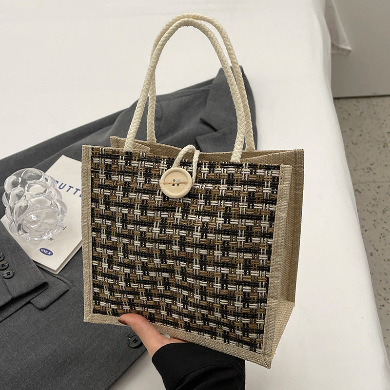 Linen Woven Fashion Lunch Box Pouch Shoulder Bags