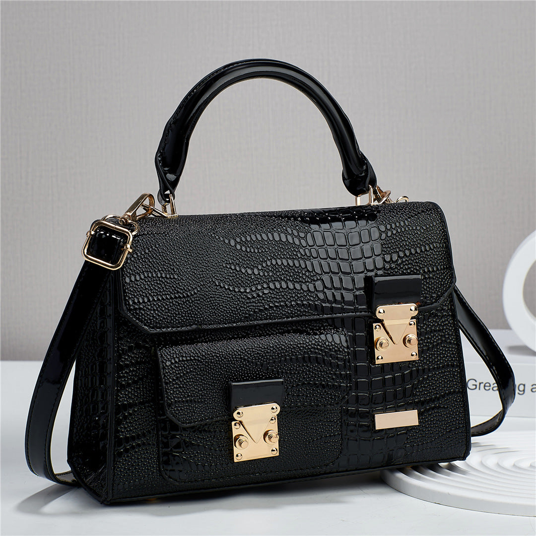 Women's Solid Color Lizard Texture Large Capacity Shoulder Bags