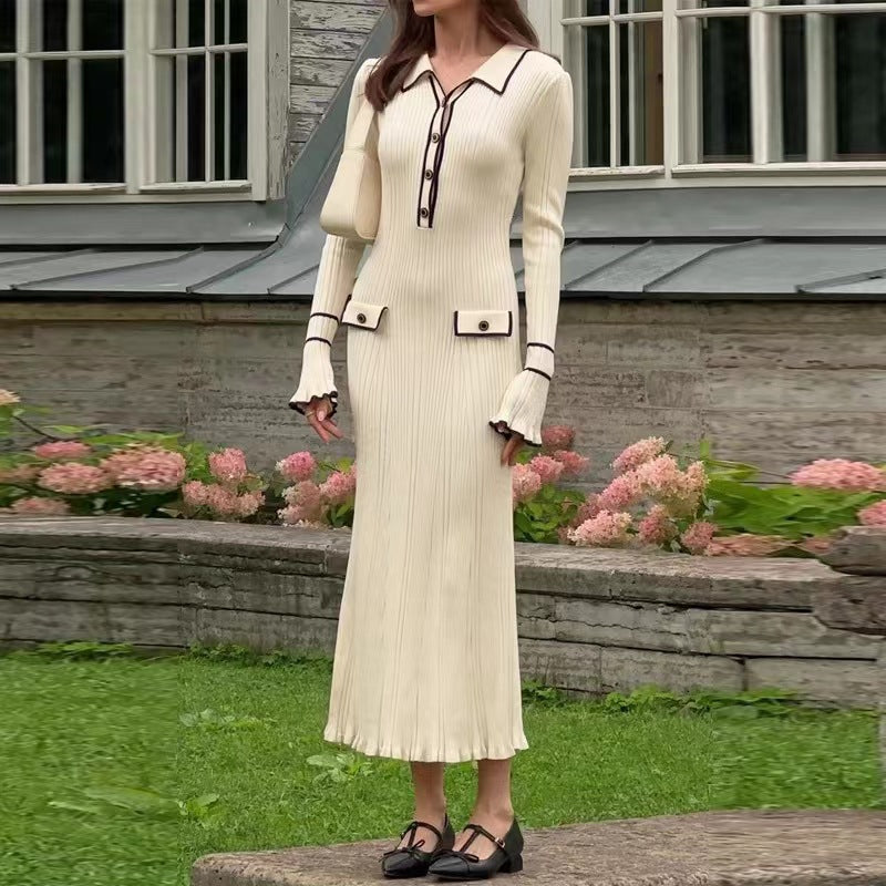 Women's Long Sleeve Knitted Dress Autumn French Dresses