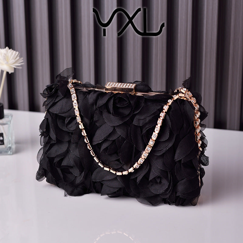 Women's Chiffon Flower Dinner Champagne Clutch Handmade Evening Bags