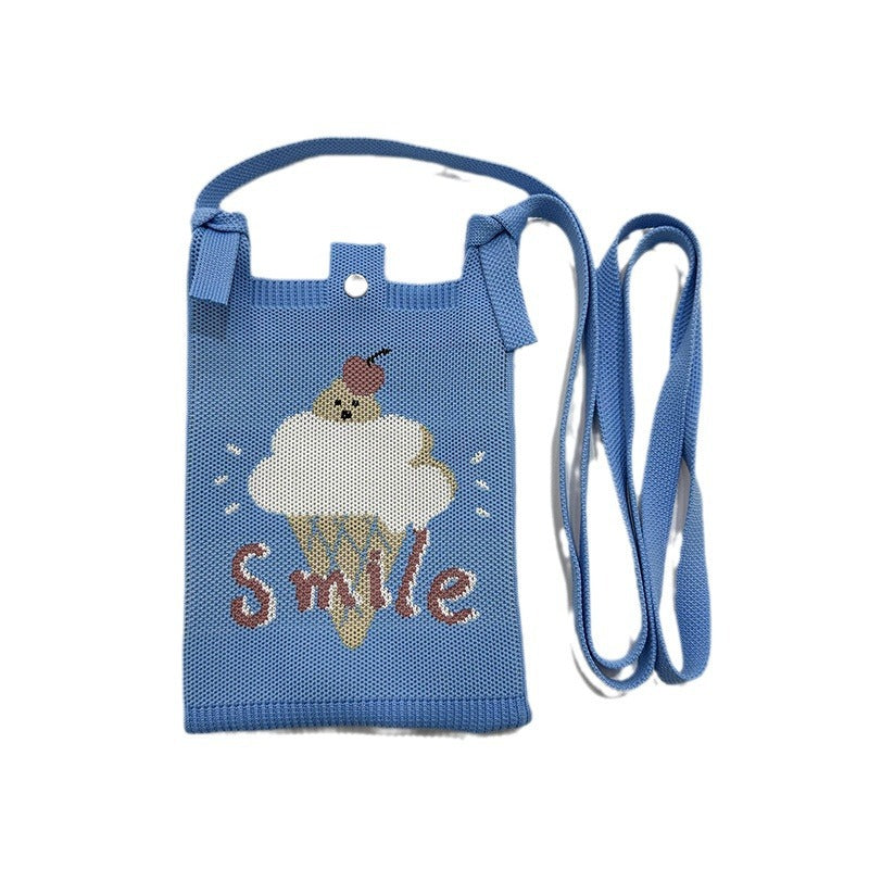Women's Cartoon Puppy Knitted Mini Commute Portable Phone Bags