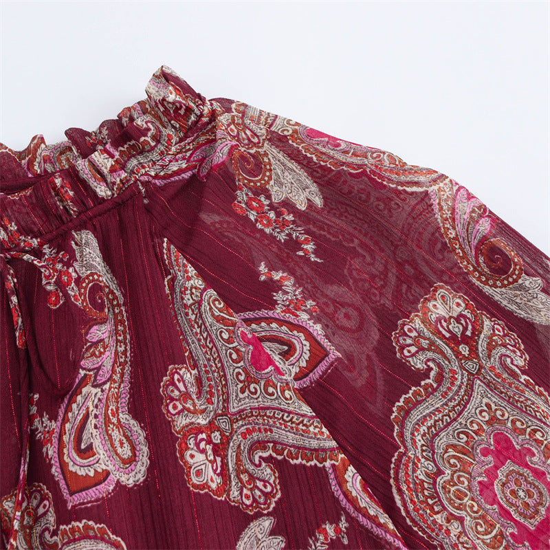 Women's Fashion Casual Metal Wire Printed Long Dresses