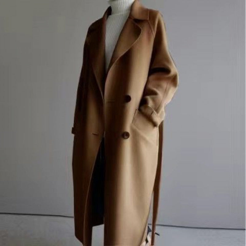 Mid-length Beige Woolen Long Style Below Coats