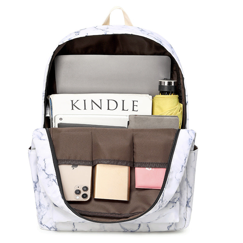 Women's Marbling Three-piece Large Capacity Waterproof For Backpacks