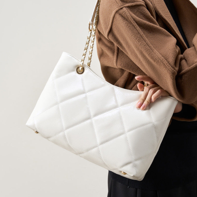 Women's Genuine Leather Rhombus Large Fashionable Capacity Crossbody Bags