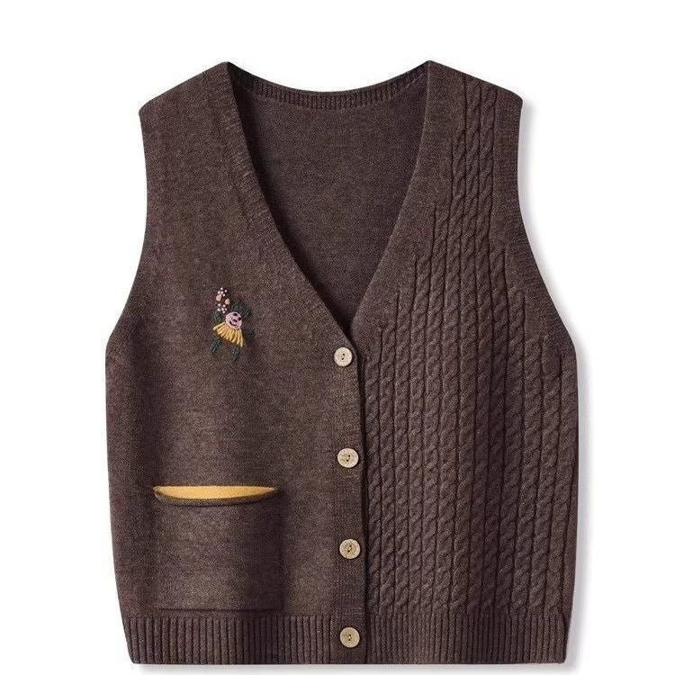 Women's Retro Twist Cartoon Embroidery Knitted Bandage Dress Women's Vest