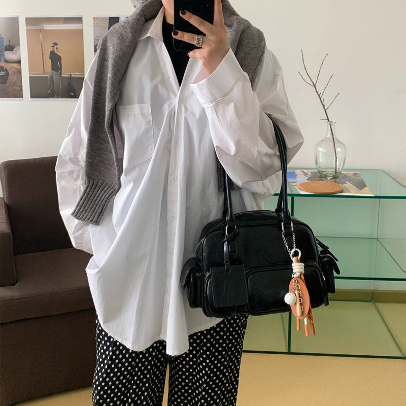 Niche Retro Motorcycle Frosted Suede Underarm Crossbody Bags