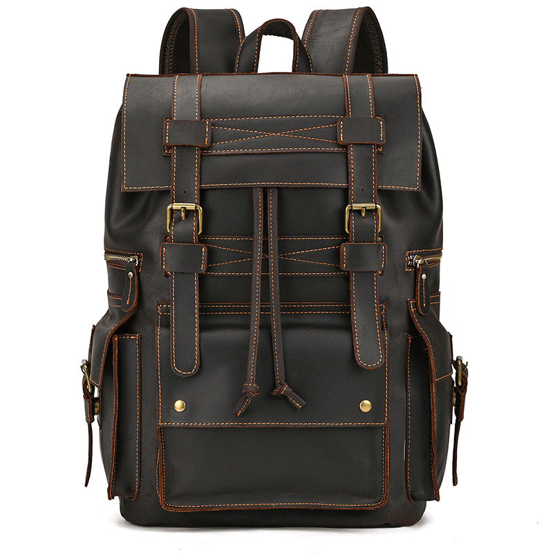 Men's Retro Crazy Horse Leather Cowhide Large Backpacks
