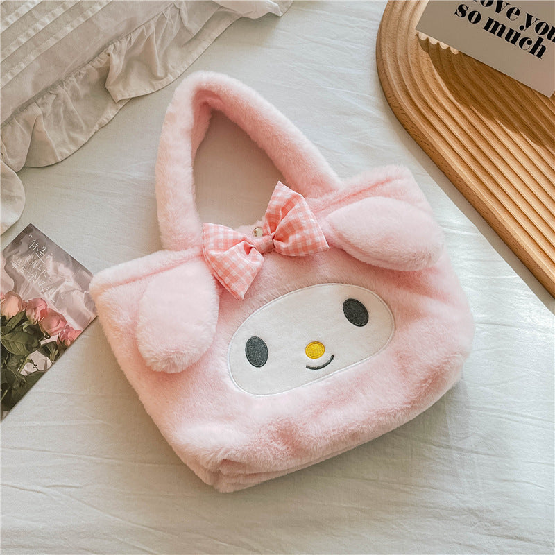 Women's Capacity Portable Plush Preppy Style Heart Shoulder Bags