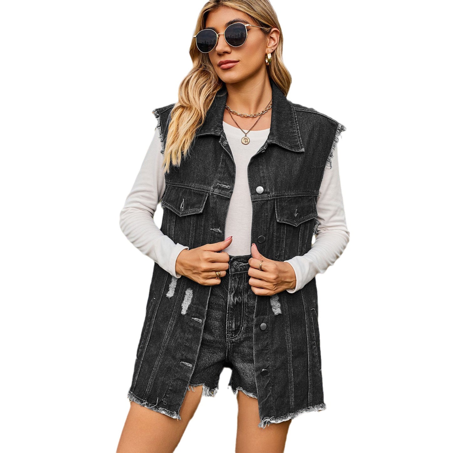 Women's Denim Waistcoat Summer Fashion Trend Sleeveless Women's Vest