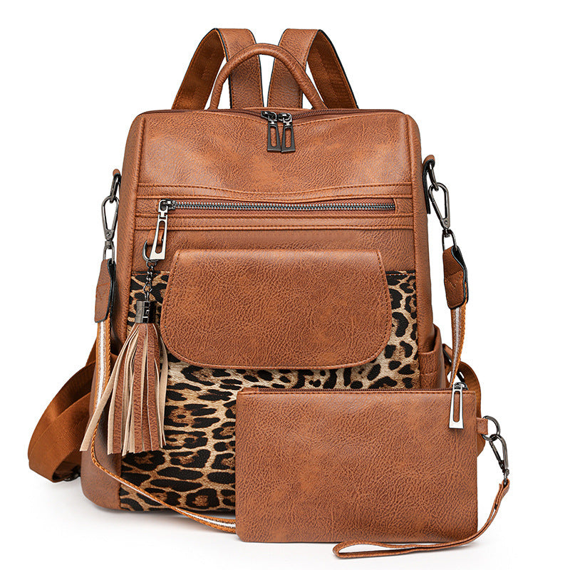 Women's Winter Vintage Leopard Print Fashion Large Backpacks