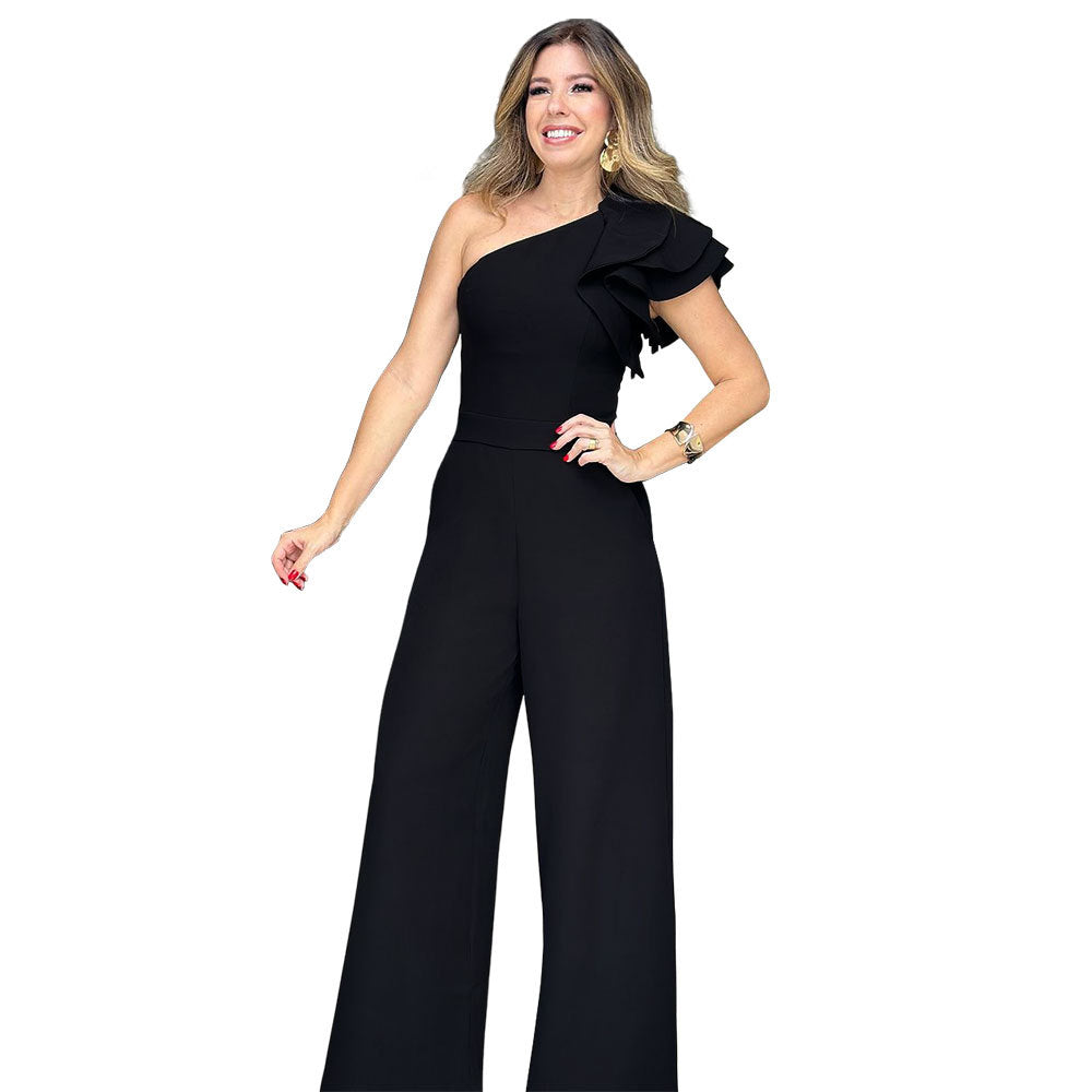 Women's Fashion Wear Oblique Shoulder Ruffles Design Suits