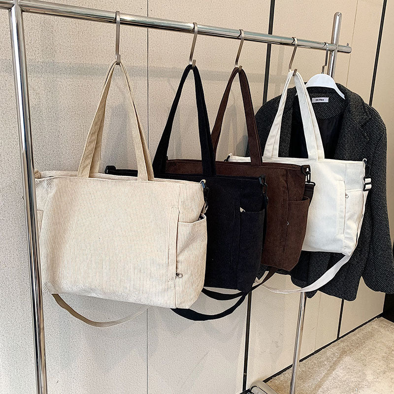 Women's Korean Corduroy Fashion Patchwork Retro Artistic Tote Bags