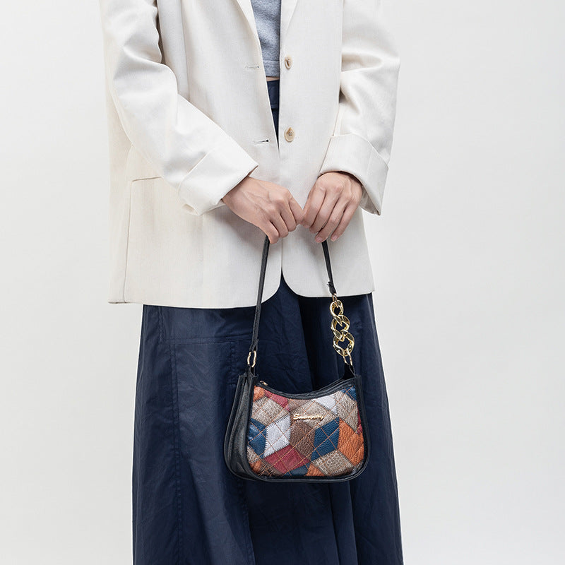 Women's Rhombus Letter Label Underarm Fashion Simple Shoulder Bags
