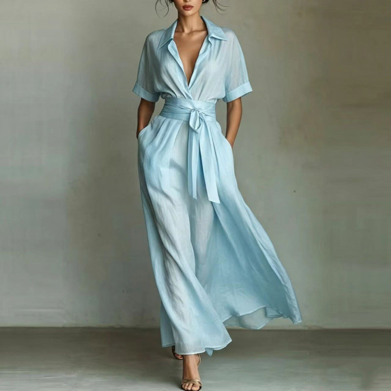 Style Vacation Elegant Retro Casual Solid Color Waist Dress
