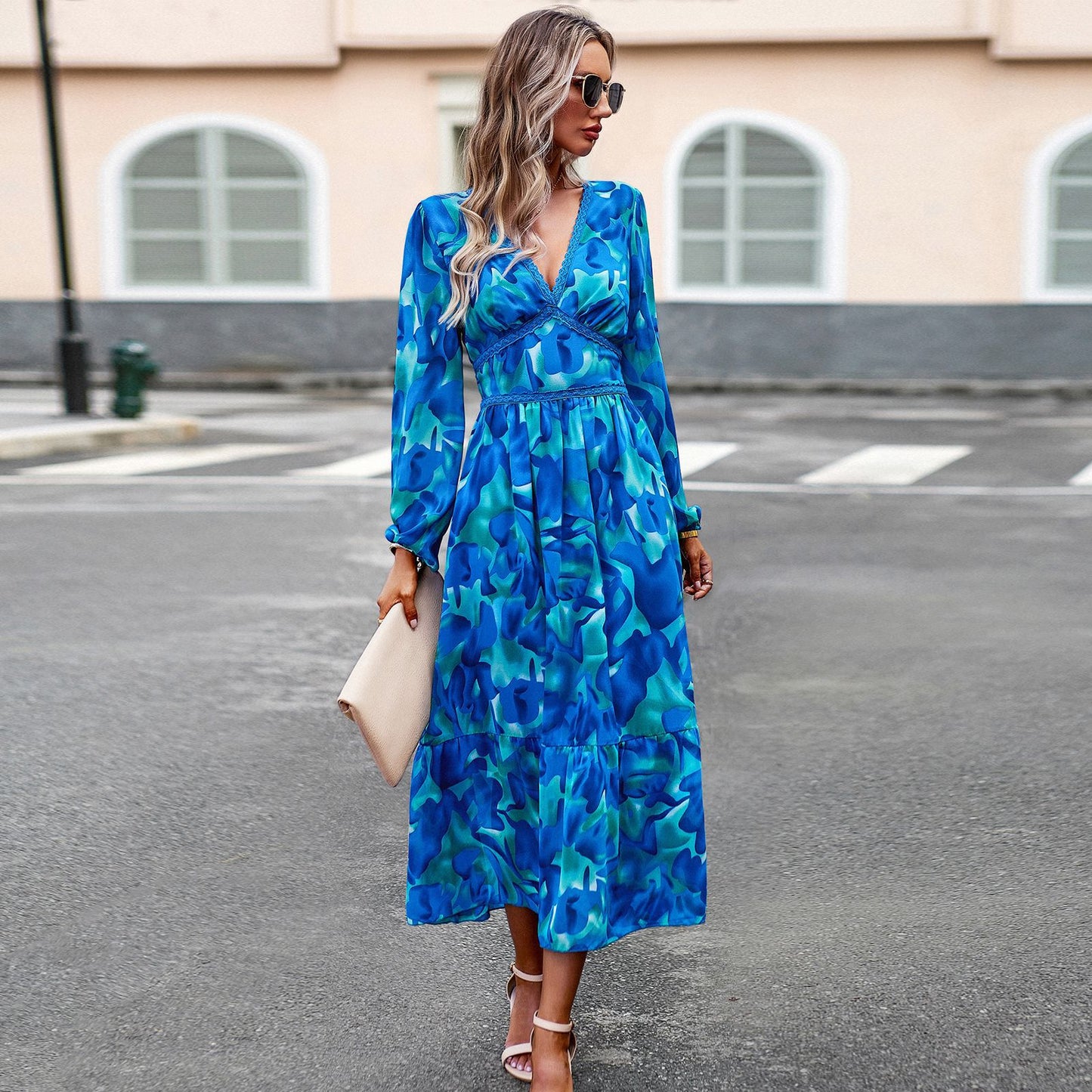 Classy Women's Autumn Vacation Casual Printing Dress