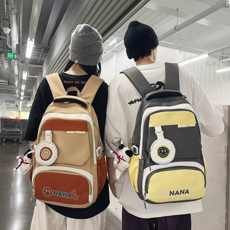 Women's Korean Patchwork Contrast Color Good-looking Large Backpacks