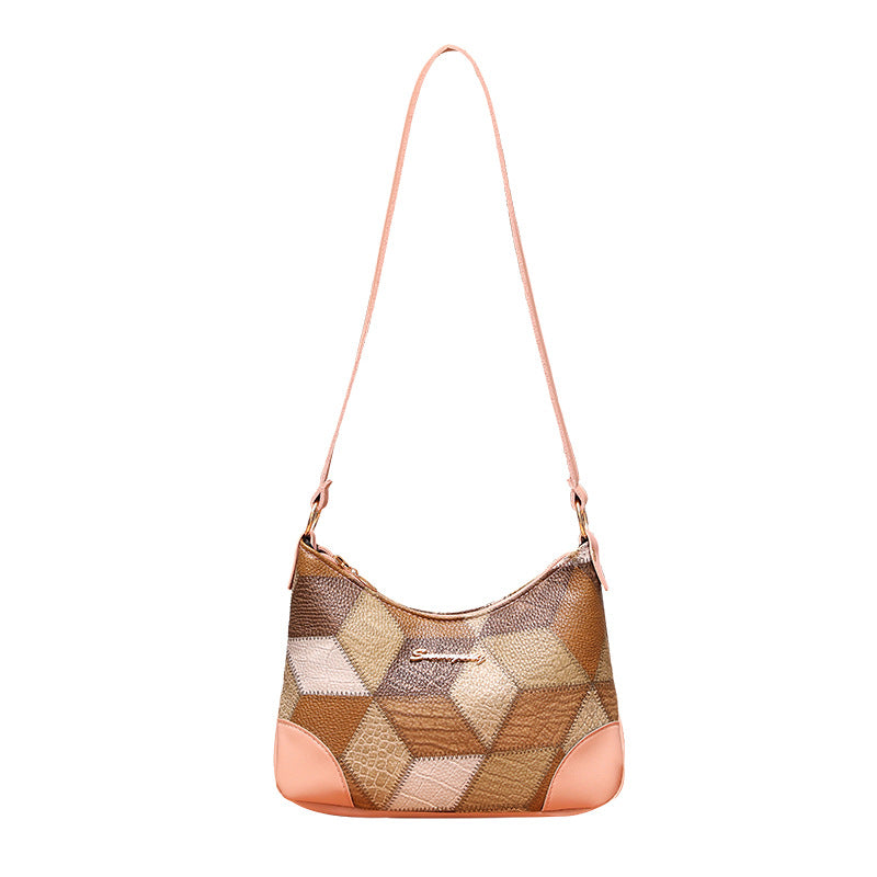 Women's Contrast Color Underarm Trendy Patchwork Retro Shoulder Bags