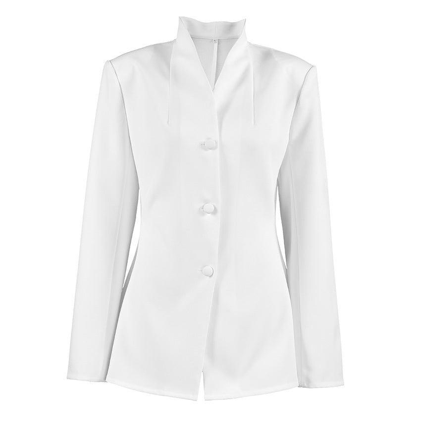 Women's Fashion White Stand Collar Autumn Temperament Blazers
