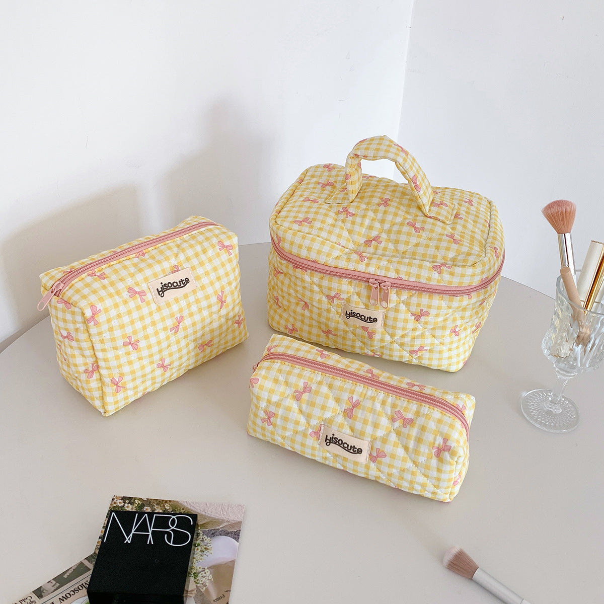 Korean Style Cream Plaid Good-looking Bow Bags