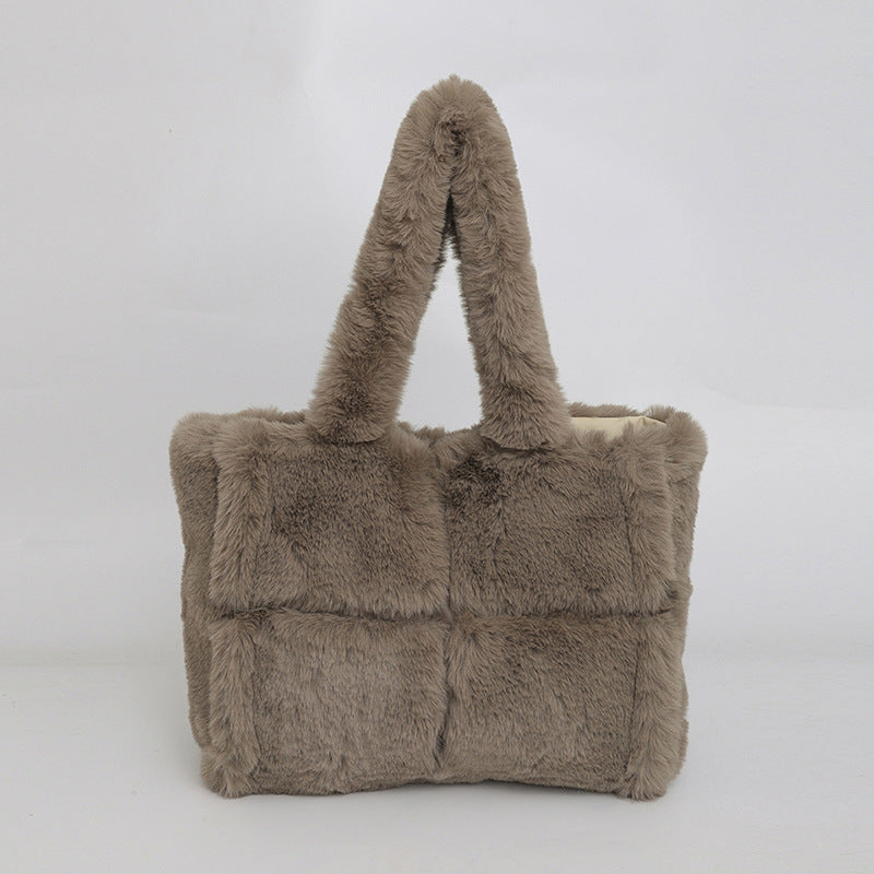 Women's Plush High-grade Versatile Underarm Fashion Patchwork Shoulder Bags