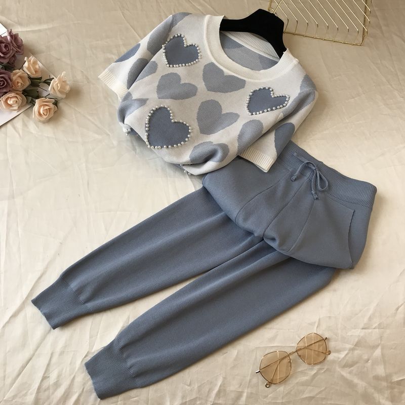 Women's Small Look Tall Western Style Love Beaded Knitted Sleeve Fashion Casual Suit