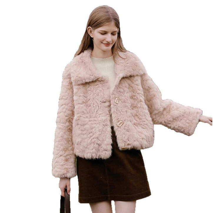Women's Korean Style Fashion Large Lapel Fur Coats