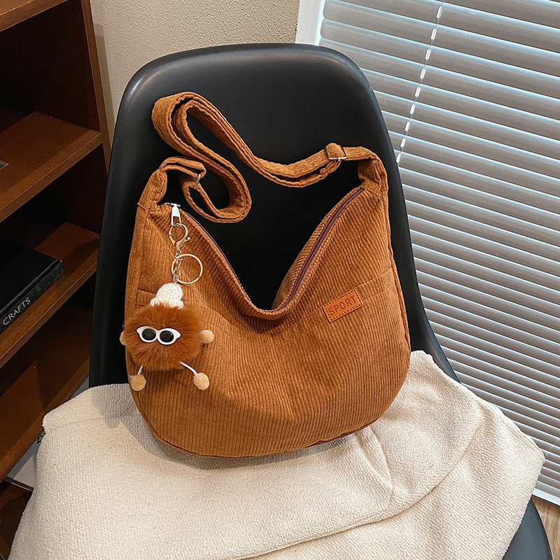 Women's Large Capacity Corduroy Fashionable Retro Dumpling Shoulder Bags